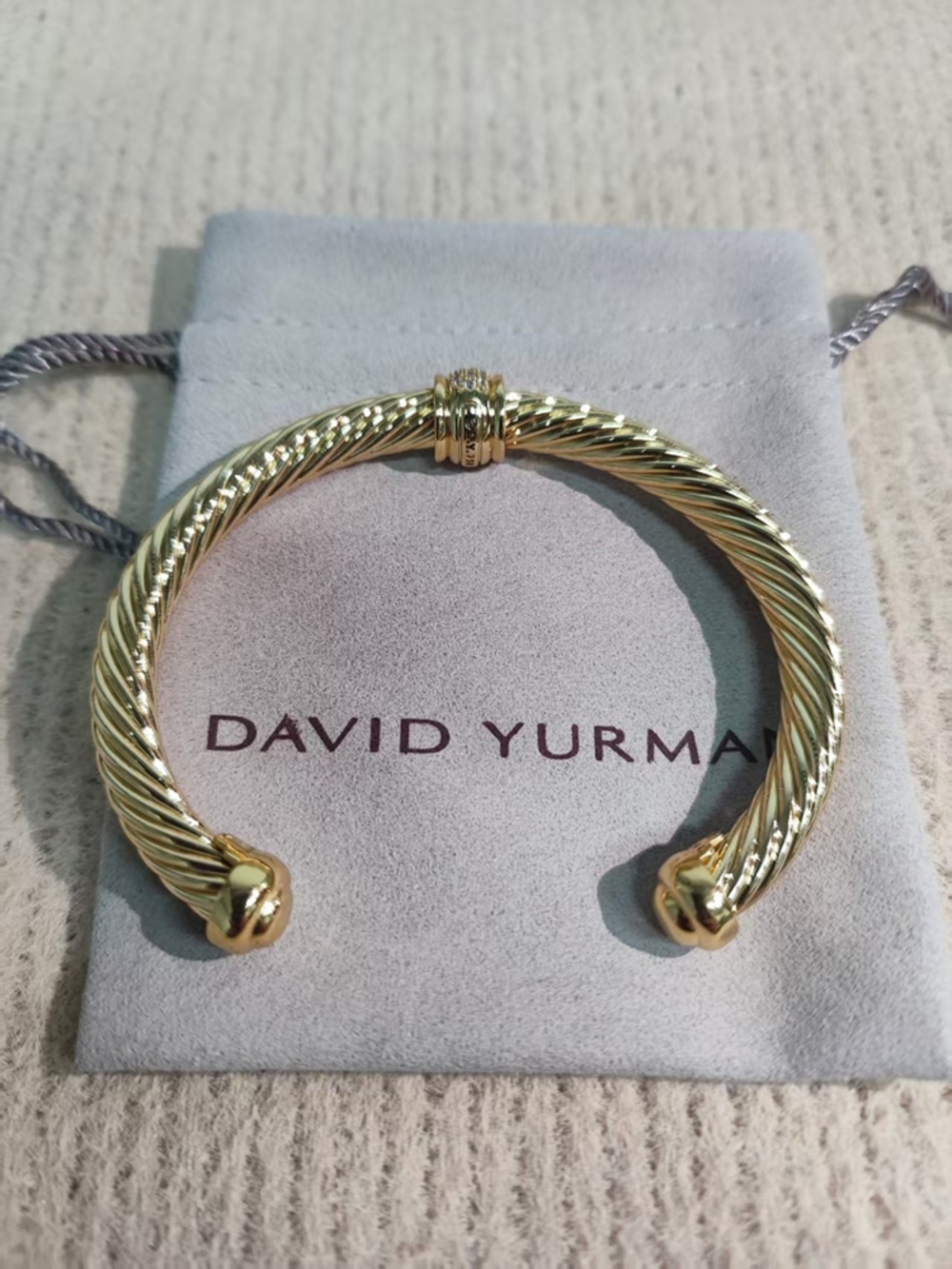 David Yurman Cable Cuff Gold‑Tone Open Bangle Pave Diamond Accent Bracelet